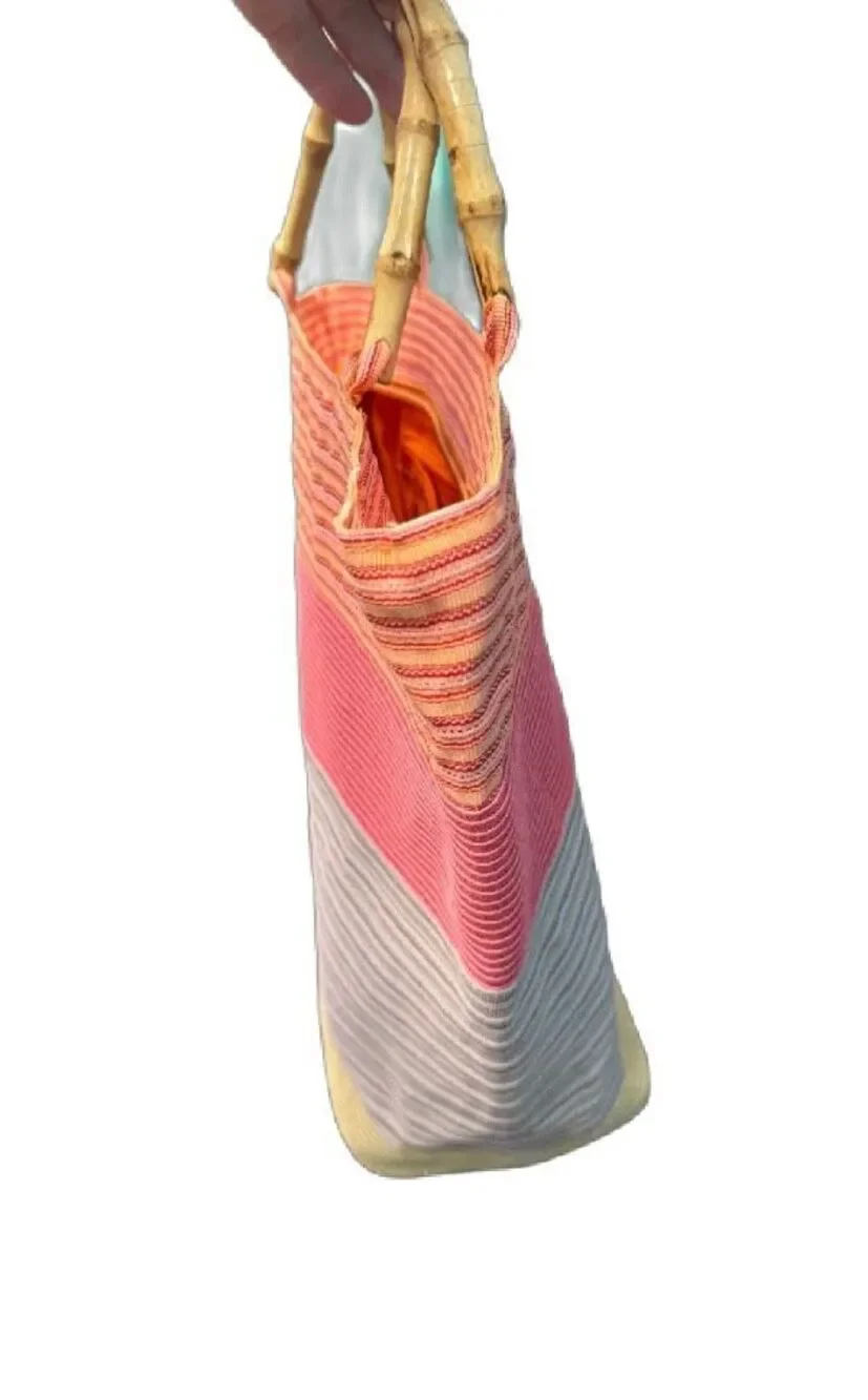 Toucan Collection Coral Woven Bag Bamboo Handles Beach Vacation Purse